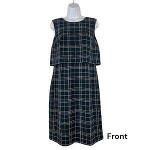 Banana Republic Sleeveless Navy Blue & White Plaid Dress Ruffled Size 6